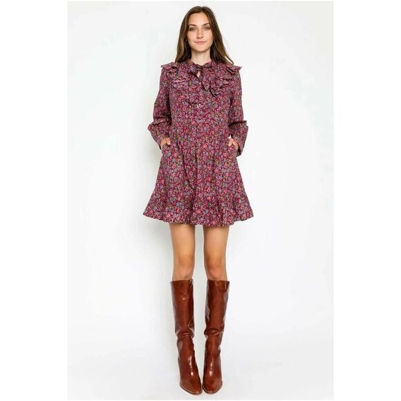 💕BANJANAN💕 Liberty Dress ~ Hedgehog Boysenberry Print Medium M NWT - Picture 4 of 15